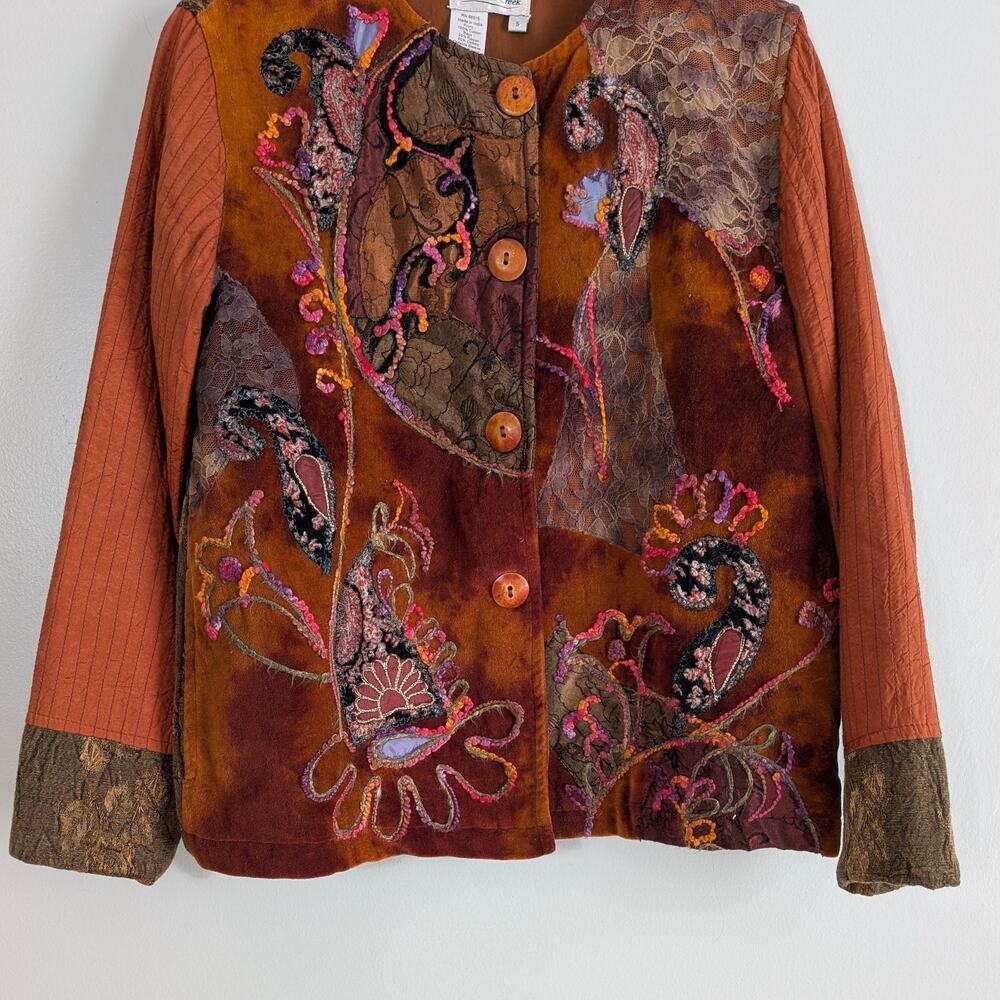 Coldwater Patchwork Blazer Jacket S Orange Artsy … - image 8